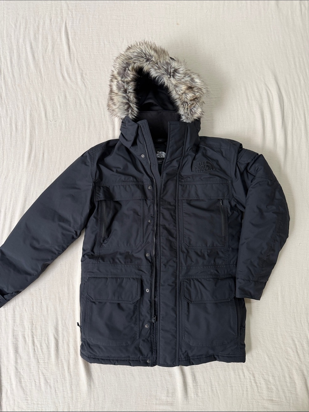 The North Face Men’s Small Black Down Parka Fur Hood — Broken Zipper